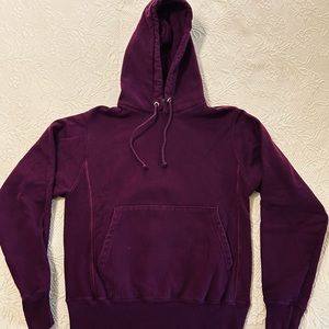 Champion Hoodie Sweatshirt Reverse Weave Deep-Purple Stretch-Side Panels Small